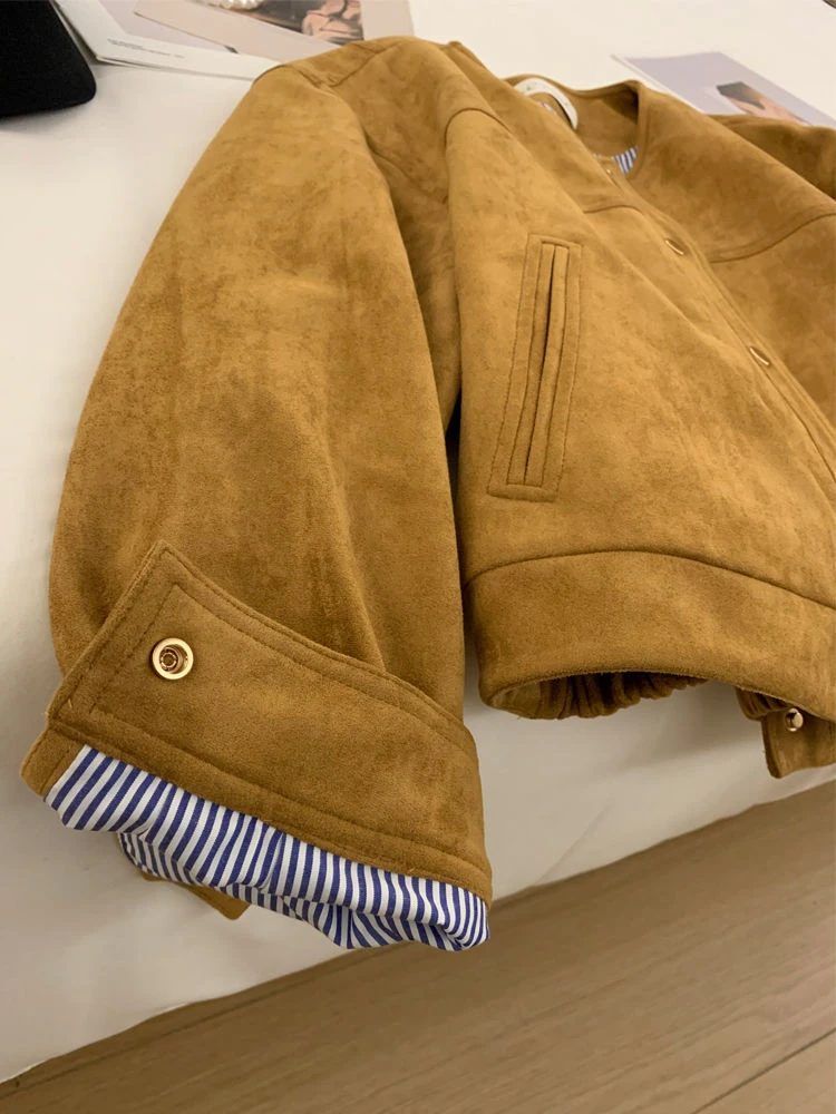 Camel Jackets Women Vintage Long Sleeve Loose Spring Korean Style All-match Design Leisure Simple Female Streetwear Fashion New