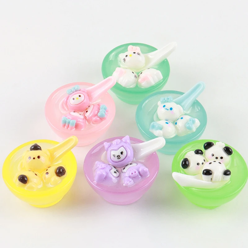 Mini Resina de Desenhos Animados Luminosos, 3D Figuras Animais Kawaii, Acessórios Miniatura, Anime Flatback, Figura Sanrio, Bolinho Doce, 1Pc