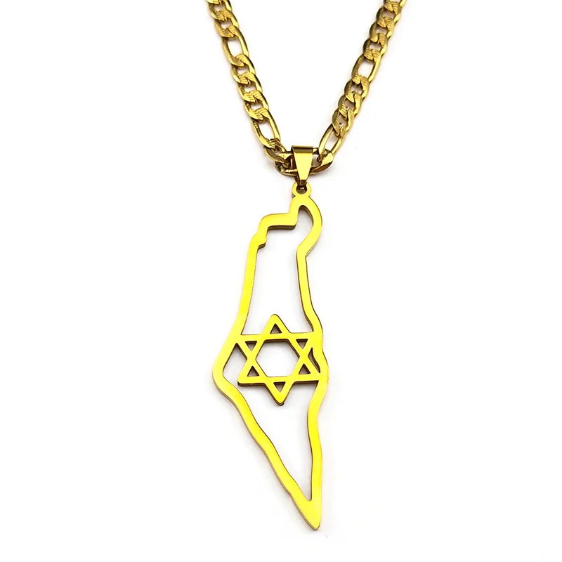 إسرائيل السداسية ماجن نجمة داود البلد قلادة على شكل خريطة قلادة للرجال النساء الفولاذ المقاوم للصدأ الهيب هوب سلسلة القلائد مجوهرات #5