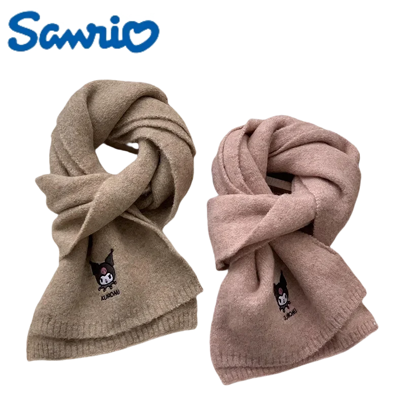 MINISO New Sanrio Girls Fashion Knitted Scarf Cartoon Kuromi Thickened Warm Wool Shawl Fashion Casual Girls Holiday Gifts