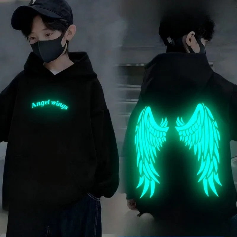 توهج الظلام أجنحة مقنعين البلوز صوف مبطن البلوز الأعلى بنين بنات الشباب الاطفال المراهقين للجنسين الشارع الرقص لباس غير رسمي الخريف