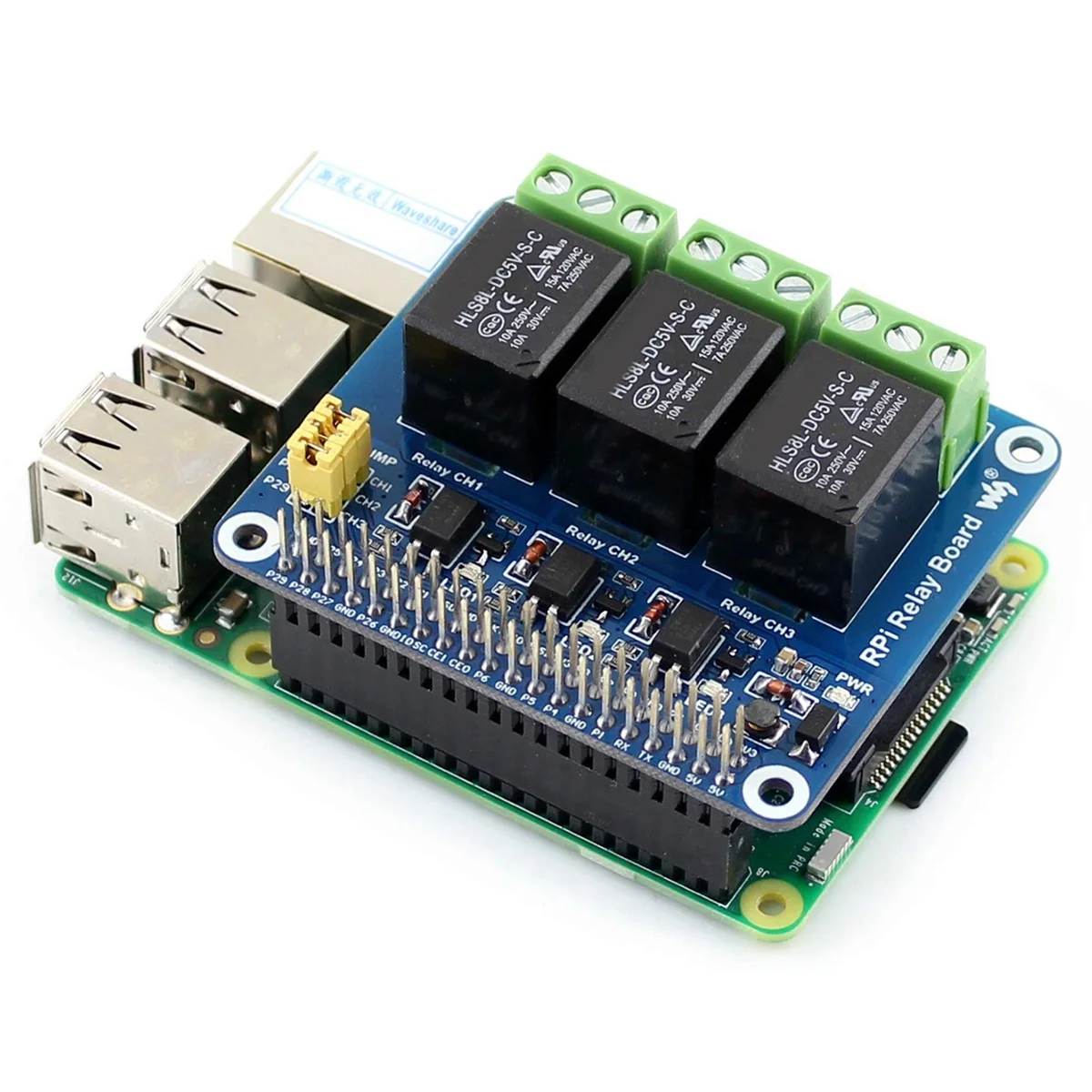 Waveshare 5V 3-Channel Relay Module Expansion Board Breakout Shield HAT Kit For RPI Raspberry Pi Zero 2 W WH 2W 3