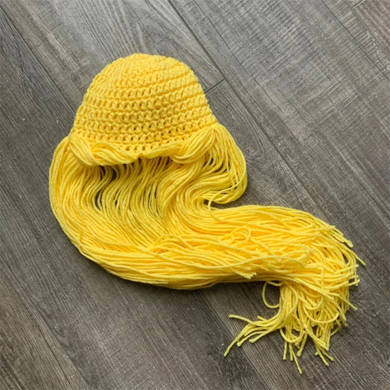 Knitting Bloned doll baby wig hat halloween costume kids yellow yarn wig baby princess wig Rapunzel photography props