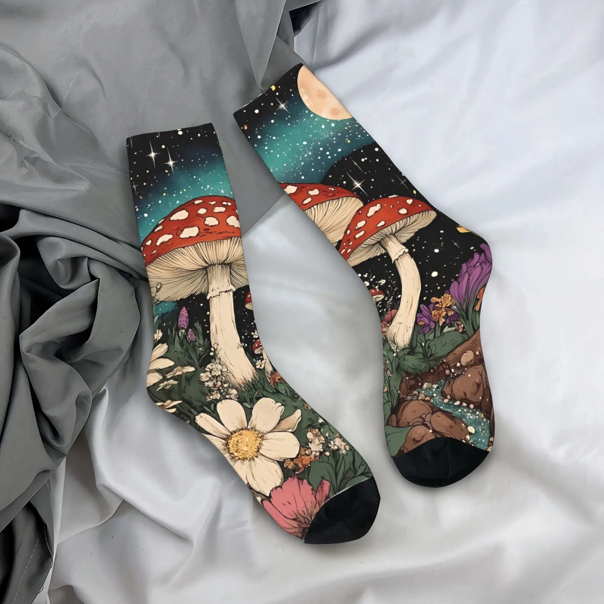 

Men Socks Novel Forest Mushroom Plant Theme Stockings Autumn Fashion Medium Soft Socks Design Running Anti Slip Socks
