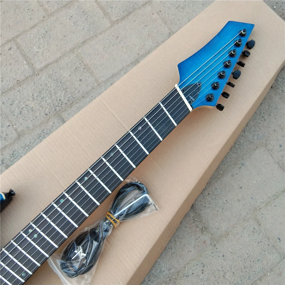 Blue Fan Fretted 7 Strings Fan Fretted Electric Guitar,Flame Maple Top Mahogany Body&Rosewood Fingerboard BJ-503