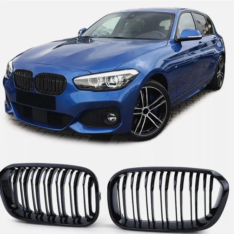 Front Bumper Kidney Grille Grill Hood Replacement For BMW F20 F21 120i LCI 1 Series Glossy Black Radiator Double-slat 2015 2016