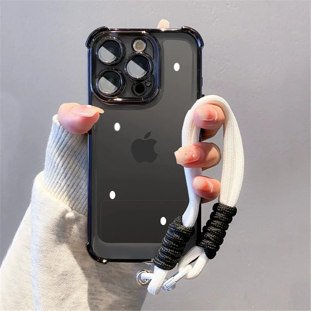 Funda de teléfono de lujo con cuerda y cordón a prueba de golpes para OPPO A16 A17 A5 A9 2020 A54S A53S Reno 12 11 Pro 11F 12F, funda transparente de silicona suave