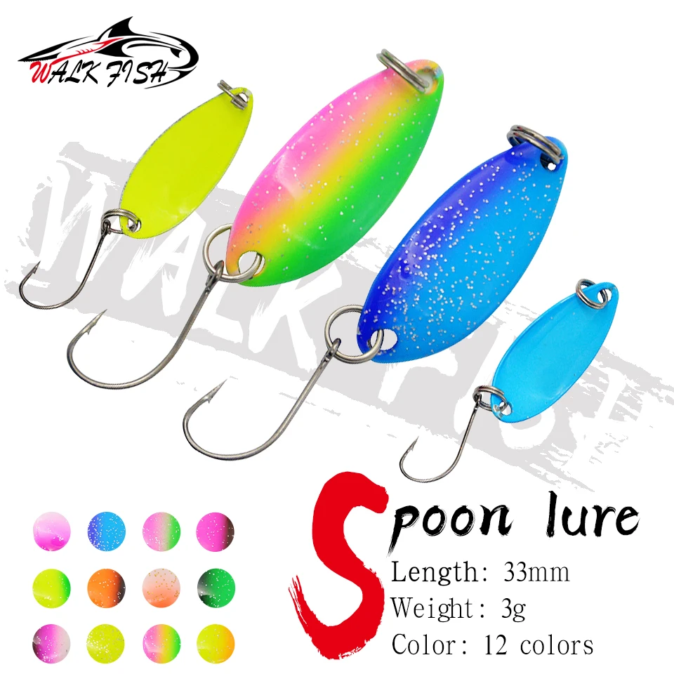 WALK FISH 1PCS 3g 33mm Peche Leurre Pesca Spoon Stream Metal For Trout Chub Perch Salmon Colorful Spoon Bait Fishing Lure