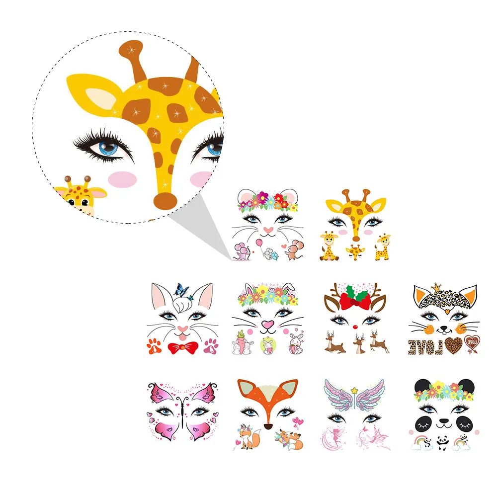 

10 шт. наклеек с животными лицами, детские декоративные аксессуары для создания мультяшных лиц, искусственные детские наклейки