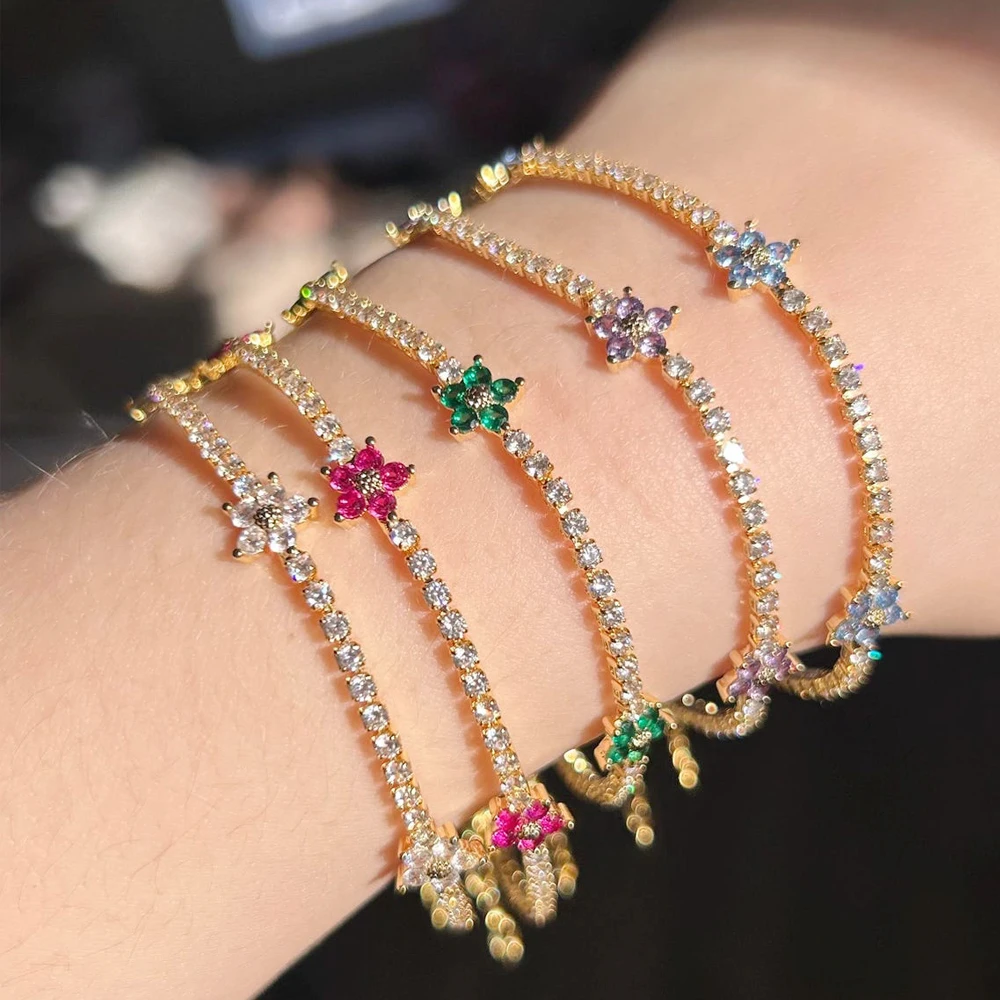 Multicolor Flower Zircon Tennis Bracelet For Women Gold Jewelry Gift For Her gift for mom for wife