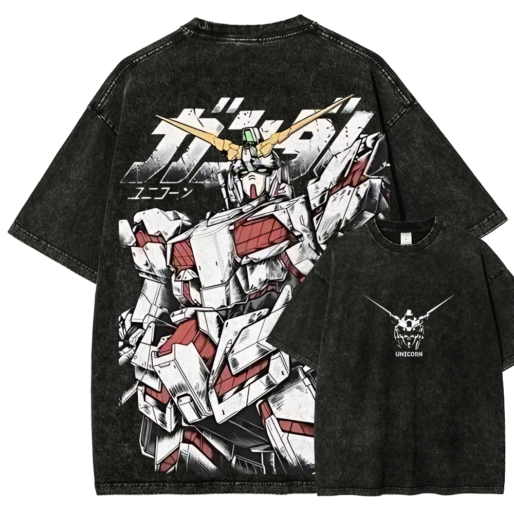 

Футболка Unicorn Gundam RX-0 мужская винтажная с эффектом кислотной стирки, в стиле Mecha Destroy Mode, уличная одежда оверсайз, ретро, с японским графическим принтом Mobile Suit