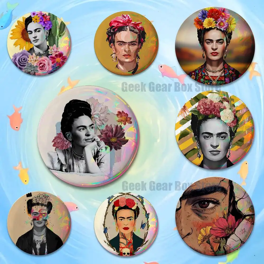 Модные лазерные светоотражающие круглые значки F-FridaS-S K-Kahlo, украшения для сумок и одежды, коллекционные предметы, подарки для друзей
