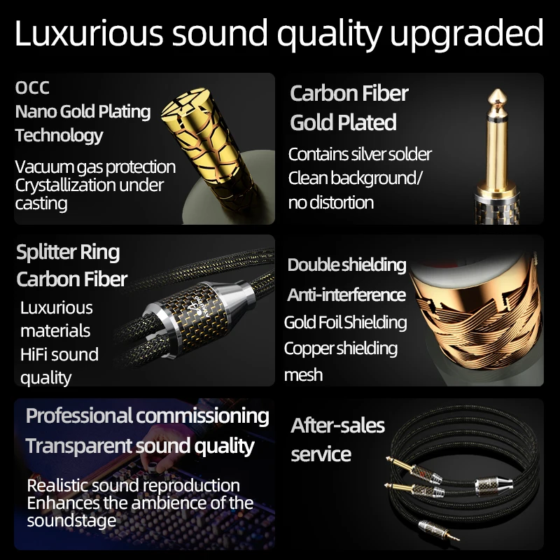 Cavo audio HiFi da 3,5 mm a doppio 6,35 mm Cavo OCC placcato oro da 3,5 a doppio 6,5TS di alta qualità per amplificatore telefonico