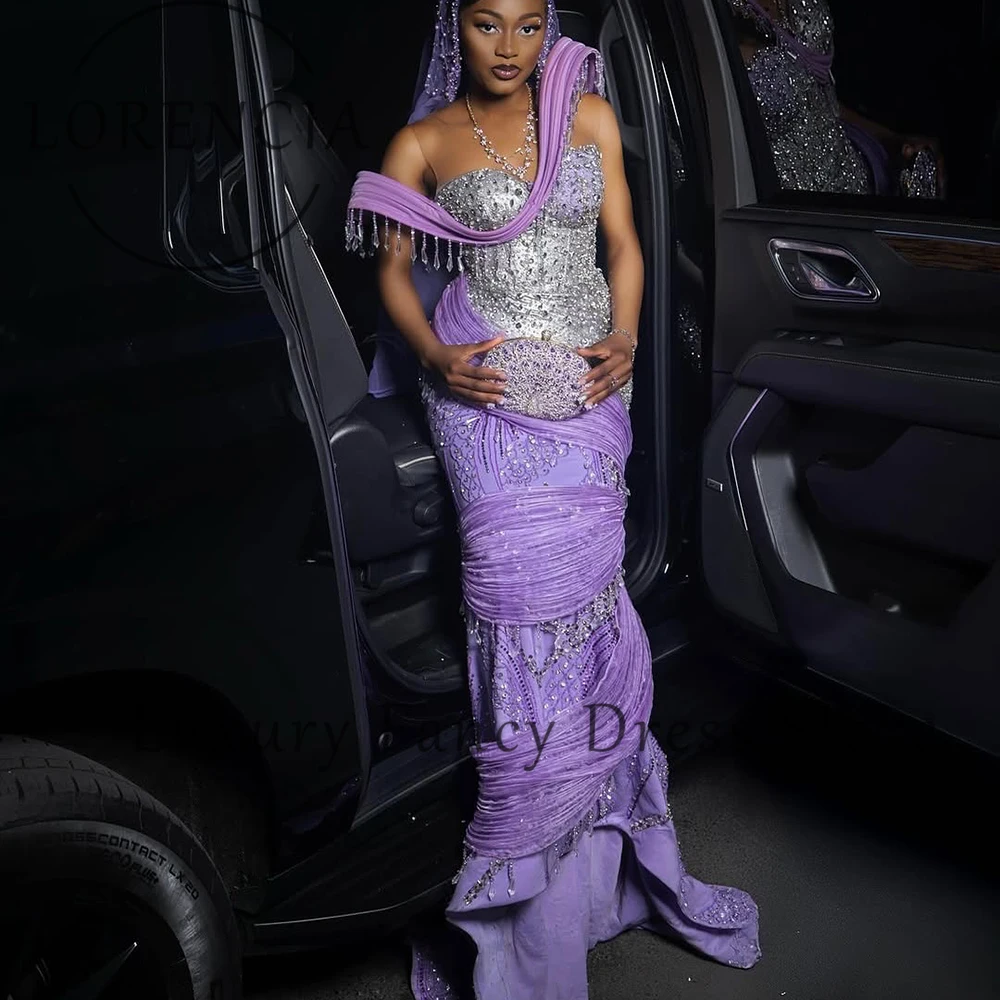 Sparkling Diamond Prom Dresses 2025 Glitter Mermaid Sleeveless Crystal Wedding Party Gowns Woman Dress Customized فساتين