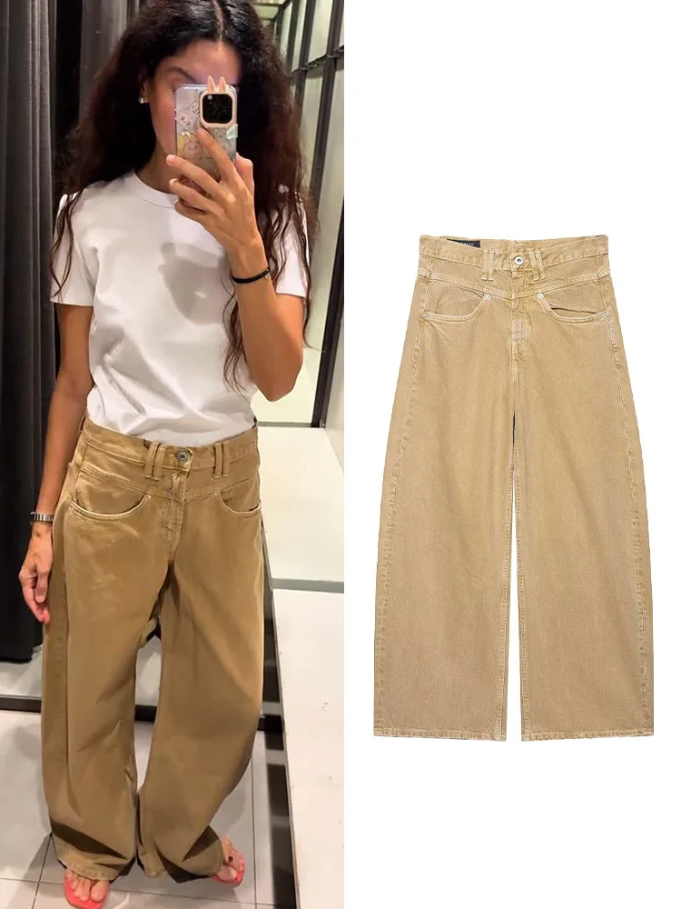 

HH Woman's Autumn Fashion Retro Versatile Solid Low-Waist Wide Leg Jeans Female High Stret Casual Zipper With Pockets Pants