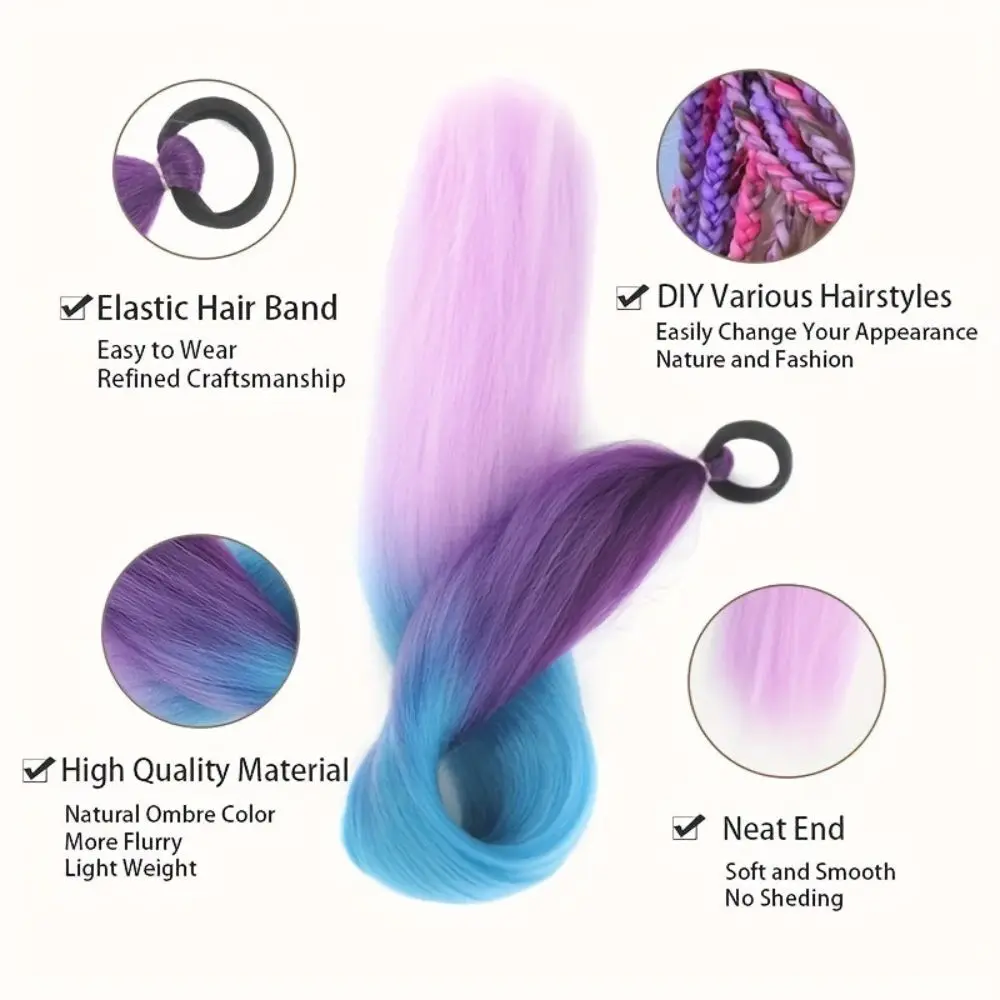 2PCS Synthetic Straight Kpop Rumi Demon Hunters Cosplay Wig Ponytail With Hair Braiding Ponytail Hair Halloween Accessories