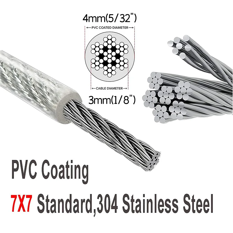 Kit cavi per impieghi gravosi 20M/4mm fune metallica in acciaio inossidabile rivestita in PVC per piante rampicanti stendibiancheria da giardino