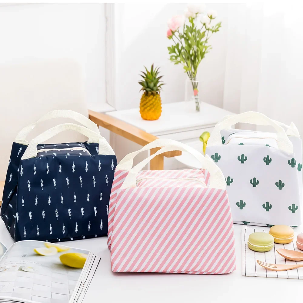 New Flamingo Lunch Bags Women Portable Functional Canvas Stripe Insulated Thermal Food Picnic Kids Cooler Lunch Box Bag Tote