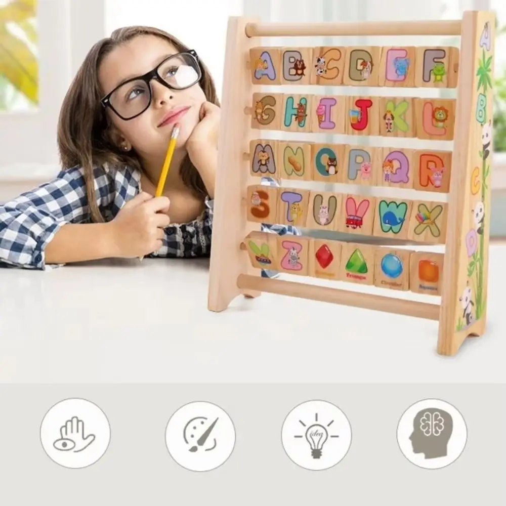 Letra do alfabeto inglês brinquedo cognitivo aritmética padrão dos desenhos animados placa de letras de madeira aprendizagem grânulo ábaco educação precoce placa