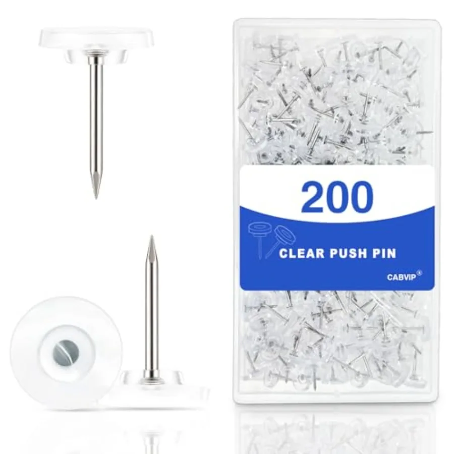 

200 Pack Clear Tacks Heavy Duty Decorative Push Pins for Cork Bulletin Boards Transparent Thumbtacks in Reusable Storage Box