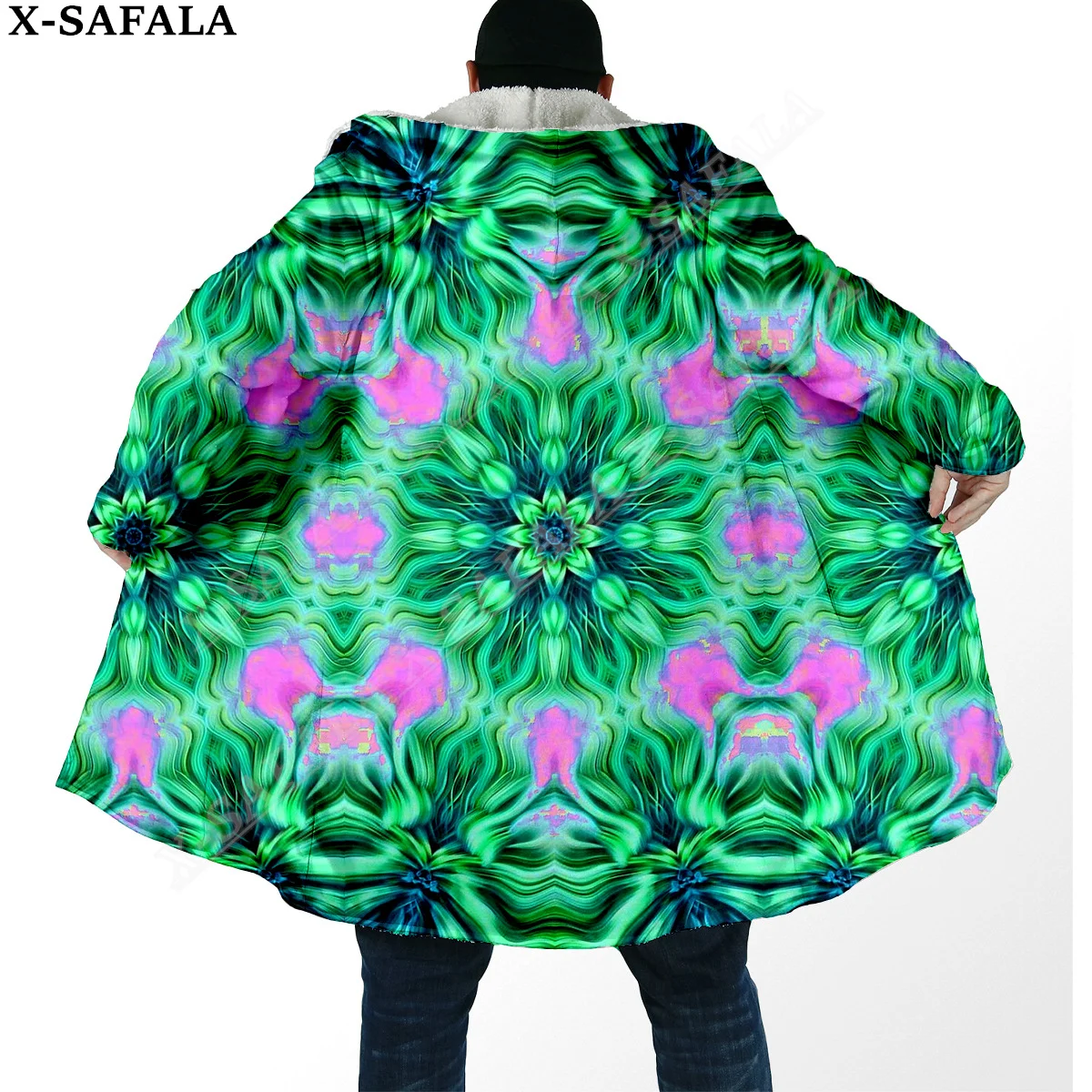 

Hippie Psychedelic Colorful Trippy 3D Print Dream Cloak Thick Warm Hooded Men Overcoat Coat Windproof Fleece Cape Robe Blanket-1