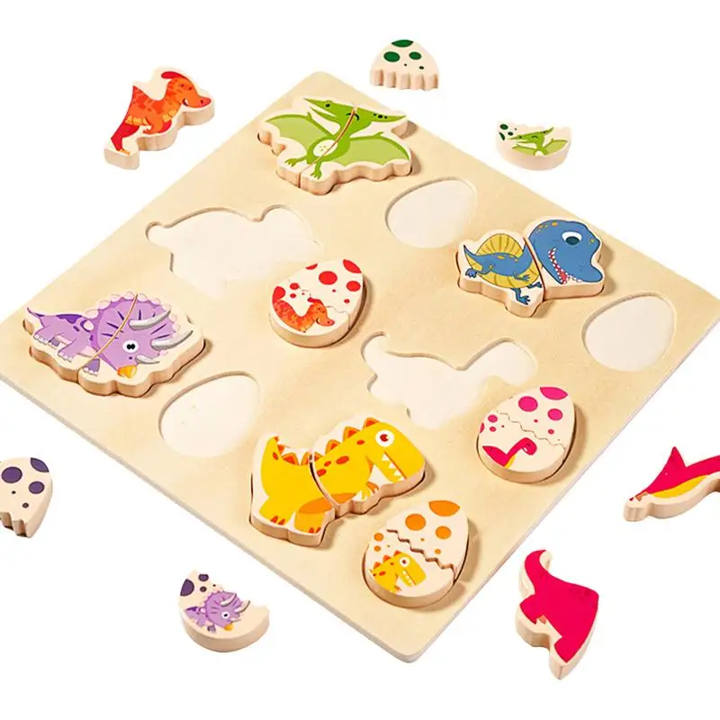 Wooden Dinosaur Egg Puzzle Wooden Dinosaur Egg Shape Puzzle Toys Cartoon Dinosaur Toy Portable Learning Toys For Home