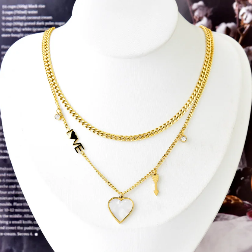 316L Stainless Steel New Fashion Fine Jewelry 2 Layer Zircon Love Cupid's Arrow Charm Chain Choker Necklaces Pendant For Women image 2