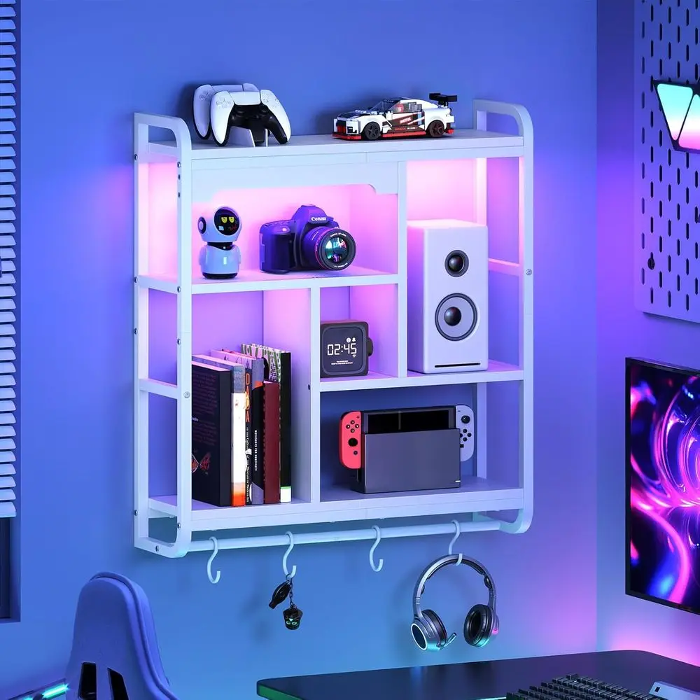 

Modern Arched 3-Tier LED-Illuminated Floating Shelf, 26.4 Wall-Mounted Display Rack for Home Storage, White