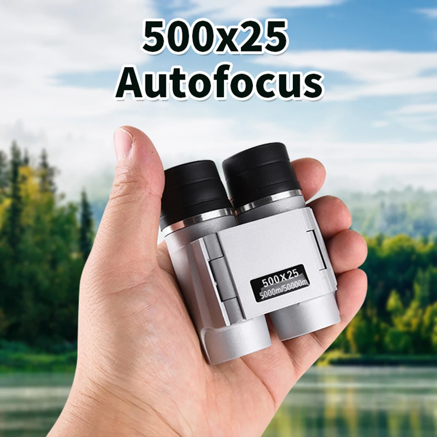 Mini binoculars 500X25 Silver powerful autofocus Remote Pro Mini portable HD ideal for camping Tours