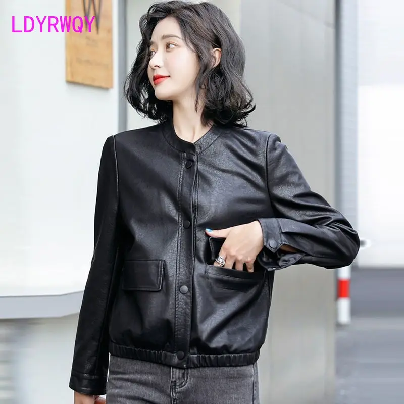 Standing Collar Leather Coat Women\'s 2023 Autumn New Korean Version Small Motorcycle Leather Jacket Women