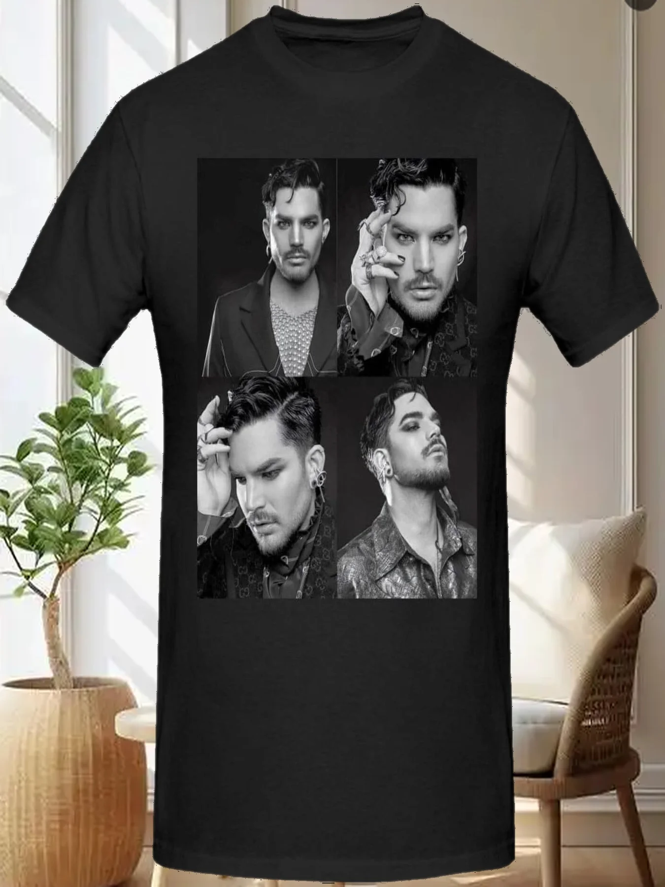 

Adam Music Lambert Shirt Men's Personalised Crew Neck Short Sleeve T Shirt Cool Graphic Tees Black