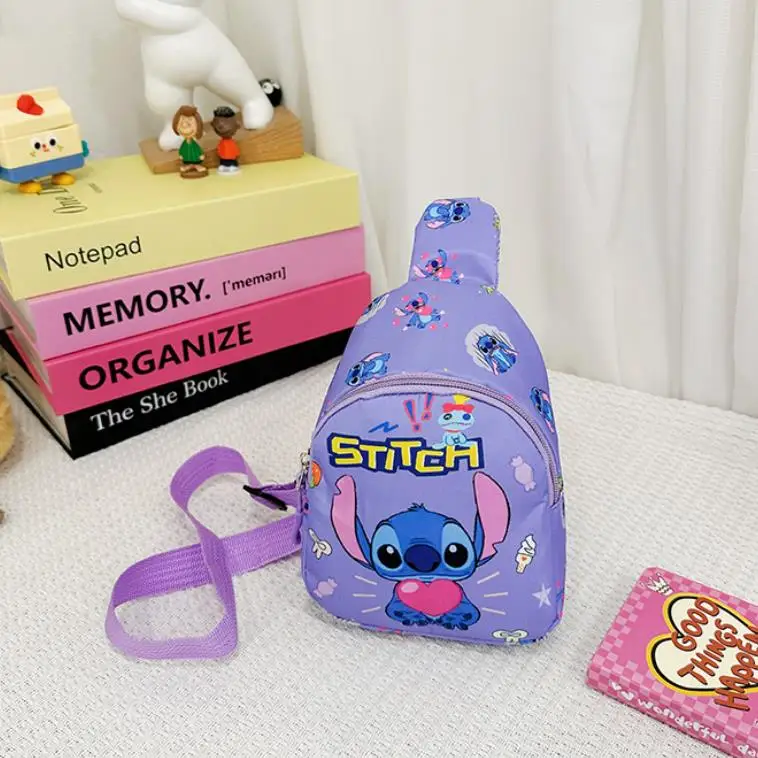 Disney-Paquete de pecho con patrón de Stitch para niñas, bolsos de hombro de Lilo & Stitch, bolsa de almacenamiento multifuncional, Mini monedero