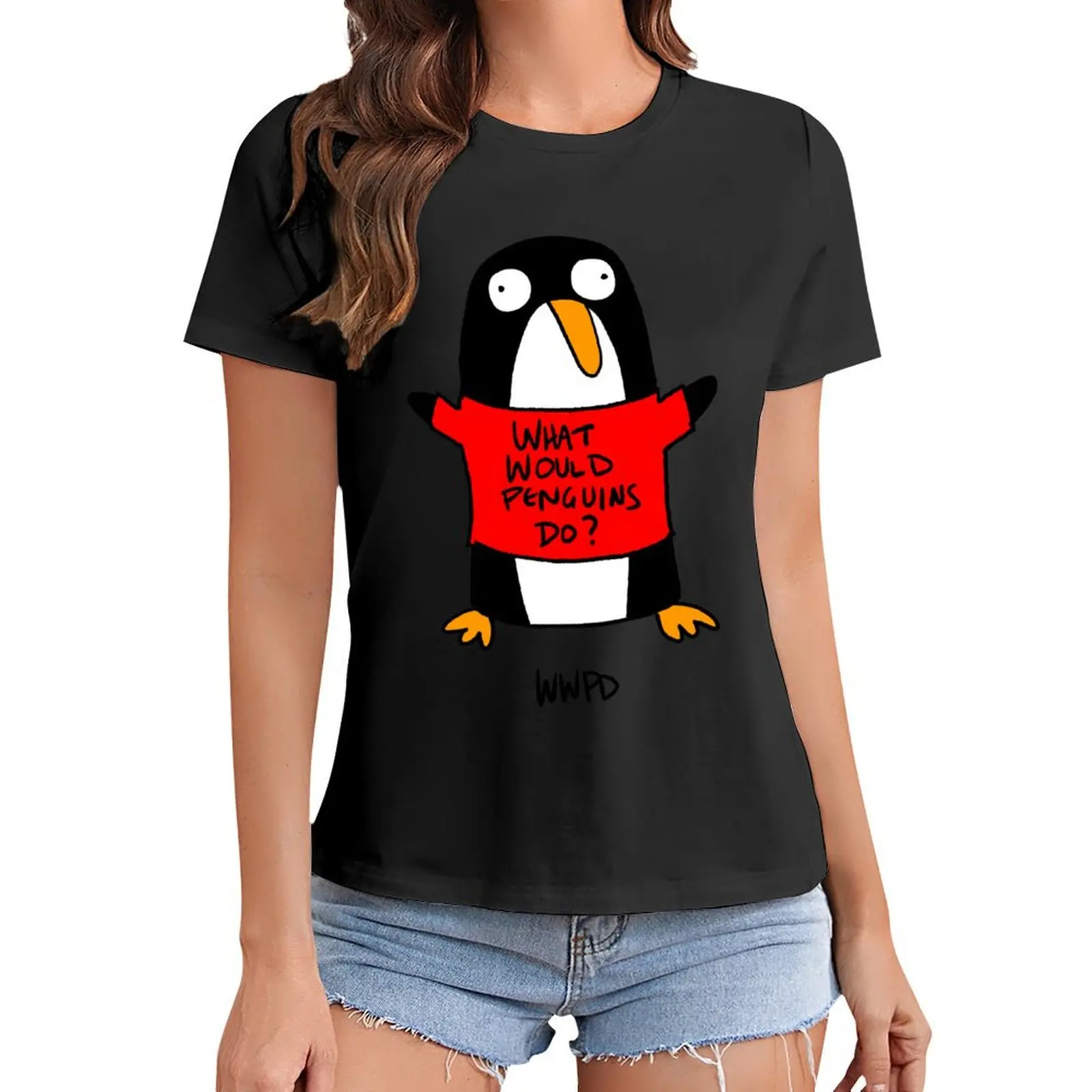 

What Would Penguins Do T-Shirt sports fans Female clothing blacks Women t-shirts