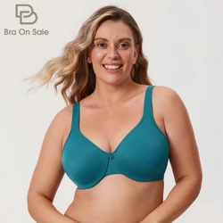 Women's Smooth Full Figure Underwire Seamless Minimizer Bra Plus Size Non Padded T shirt Lingerie B-DD E F G H Cup 34-42 44