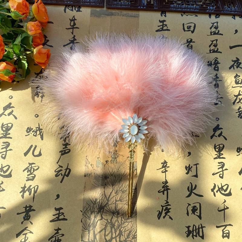 Ancient Style Celestial Feather Fan Creative Photo Runway Dance Performance Hand Fan Chinese Style Summer Women Dance Props Fan