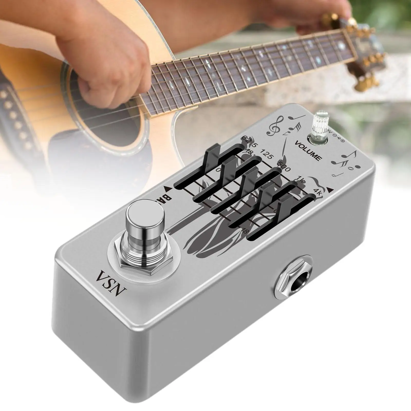 

Педаль для бас-гитары 5-полосный эквалайзер Компактная металлическая конструкция для регулировки частоты электрического бас-гитары