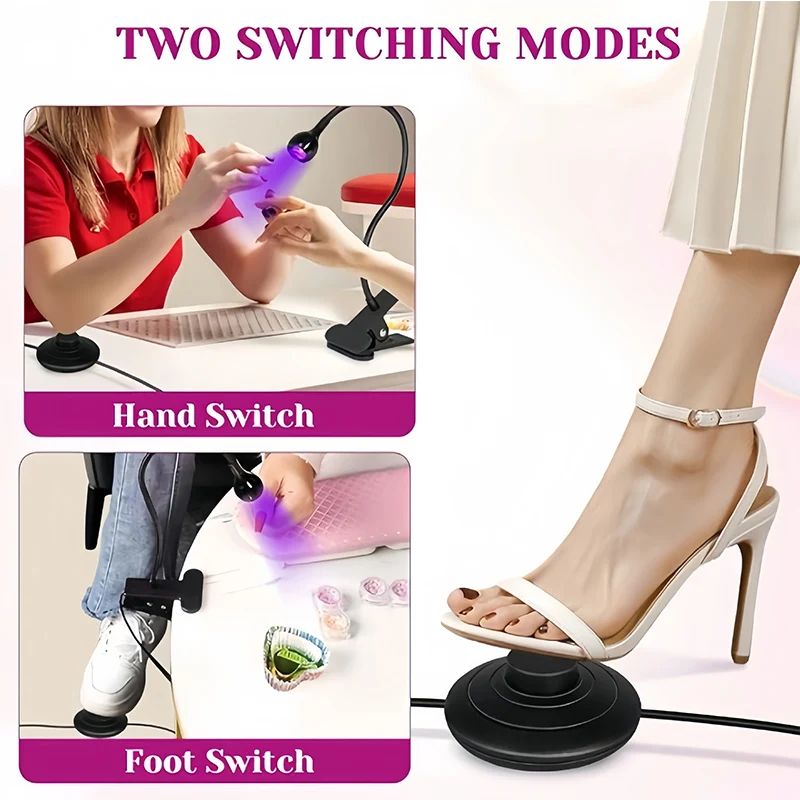 Clip‑On Flexible Desktop LED Nail Dryer Lamp Mini Portable USB With Foot Switch For DIY Manicure All Gel Nail Polish