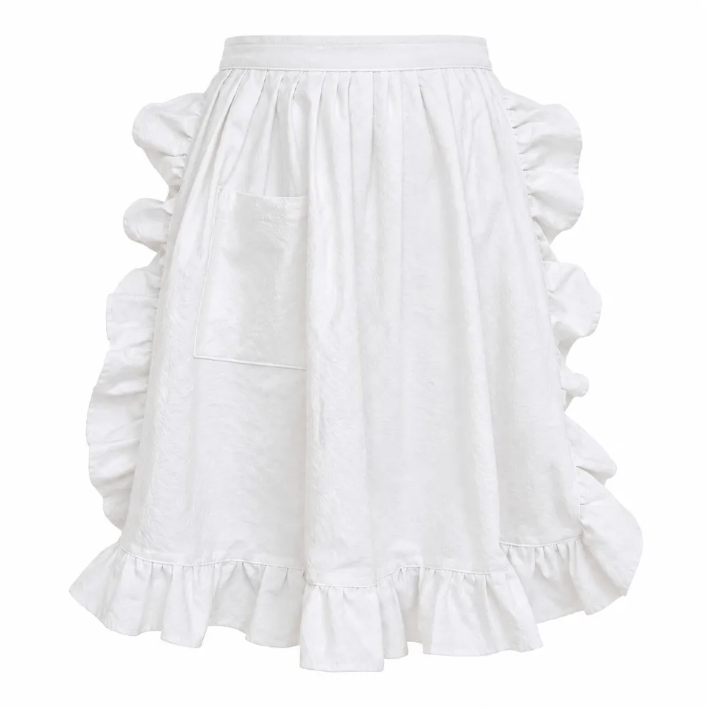 Popular White Half Body Apron Cotton Material with Pocket Work Apron Anti Fouling Ruffle Edge Short Apron For Waiter