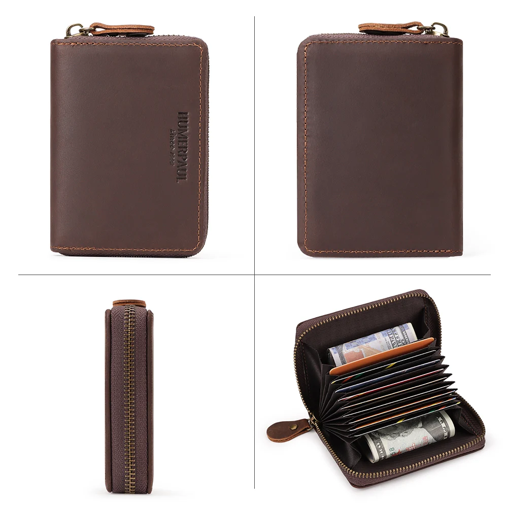 RFID Blocking Business Card Holder Wallet Crazy Horse Leather Bank/ID/Credit Cards Storage Money Bag Small Men Clutch