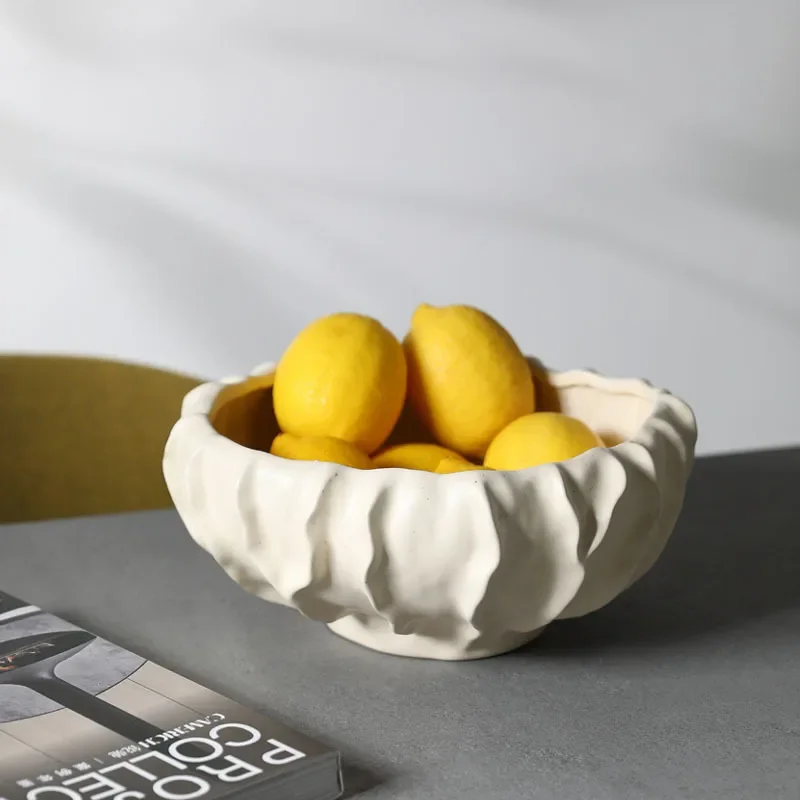 Ceramic Fruit Plate Ornament Geometric Pleated Desktop Storage Tray Container Abstract Fruit Bowl Home Decoration Accessories
