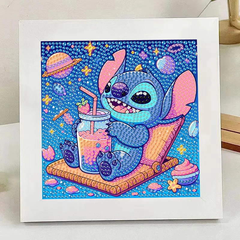 17*17cm 5D Full Round Drill Diamond Painting Kit With Frame Cute Big Ears Blue Alien Pet Starry