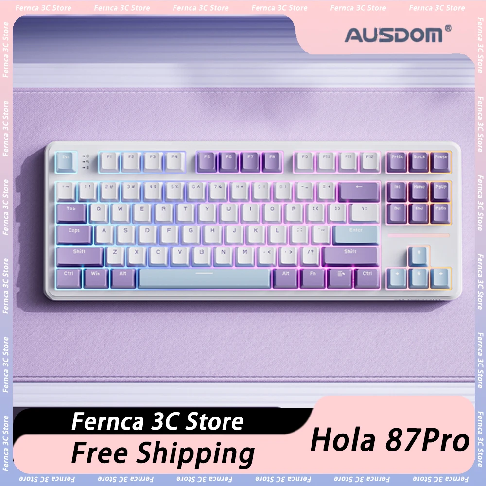 

AUSDOM Hola 87Pro Three Mode Hot Swap Wireless Bluetooth PBT Gasket Accessories RGB Office Game Custom Mechanical Keyboard Gift