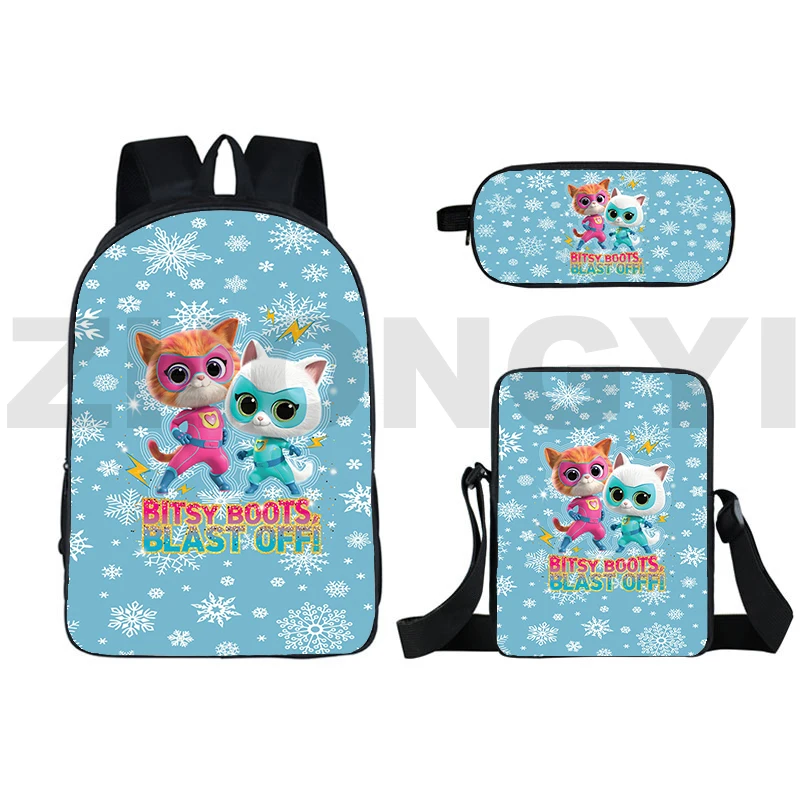 

New Harajuku SuperKitties Backpack Women Trend Canvas Crossbody Bags 3 in 1 Cartoon Kids Bookbag Cute SuperKitties 3D School Bag