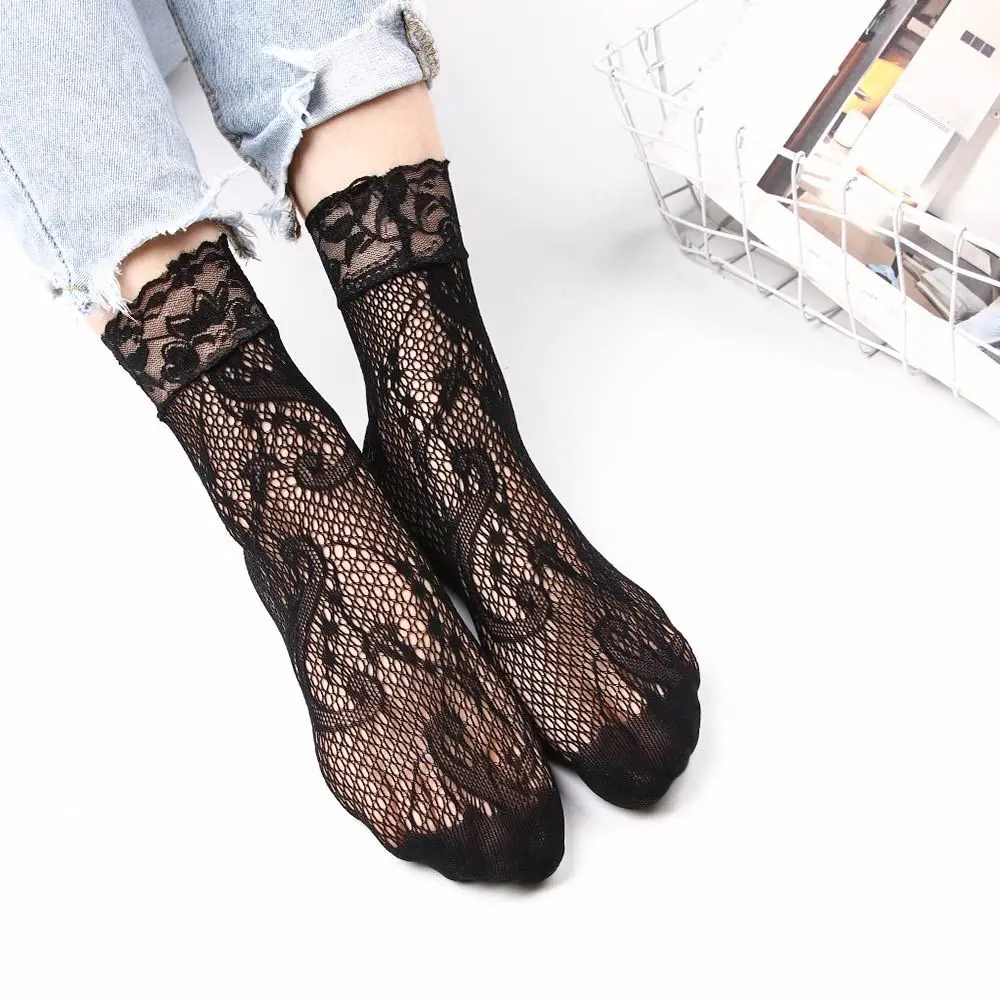 Modische Weiche Lässige Rüschen-Netzstrümpfe Kurze Knöchelsocken Schwarze Mesh-Spitzensocken Fußsocken
