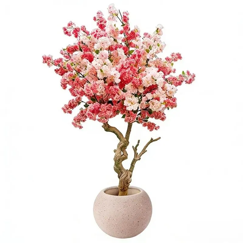 Large Silk Artificial Cherry Blossom Tree with Flowerpots High End Fake Plant for Home Holiday Decoration