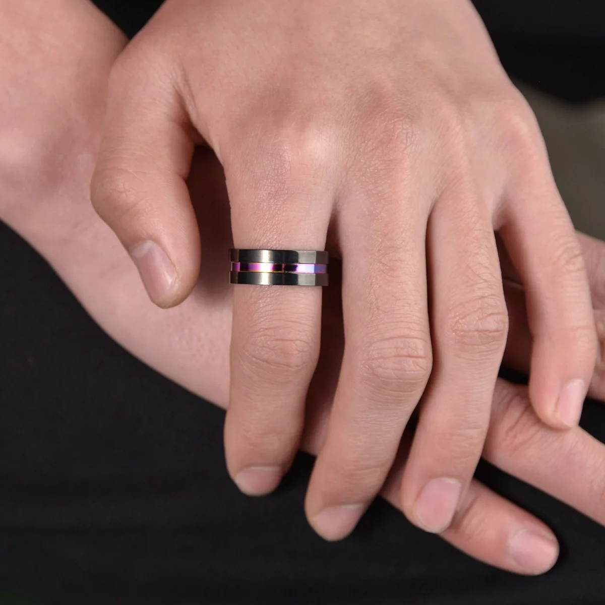 Black Interval Color Ring for Men Comfortable Stainless Steel Ring Fashion Luxury Jewelry Accessories