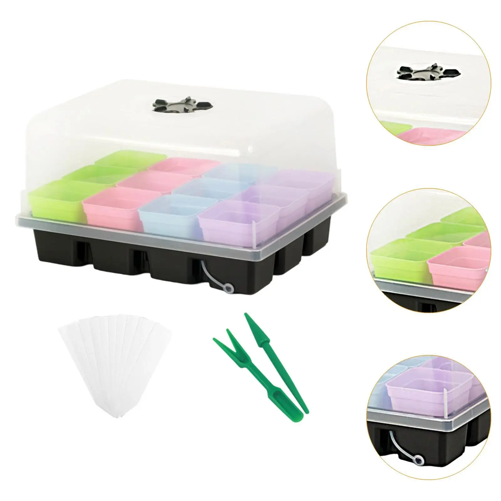 صينية شتلات PP سوداء مع قاعدة وغطاء لبدء البذور الداخلية ونمو الأخضر الدقيقة #5