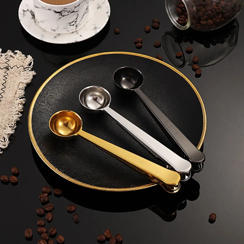 Sealed Stainless Steel Coffee Spoon Snack Seal Clip Milk Powder Coffee Beans with Sealed Clip Scale Tshirt Men's Short Sleeve