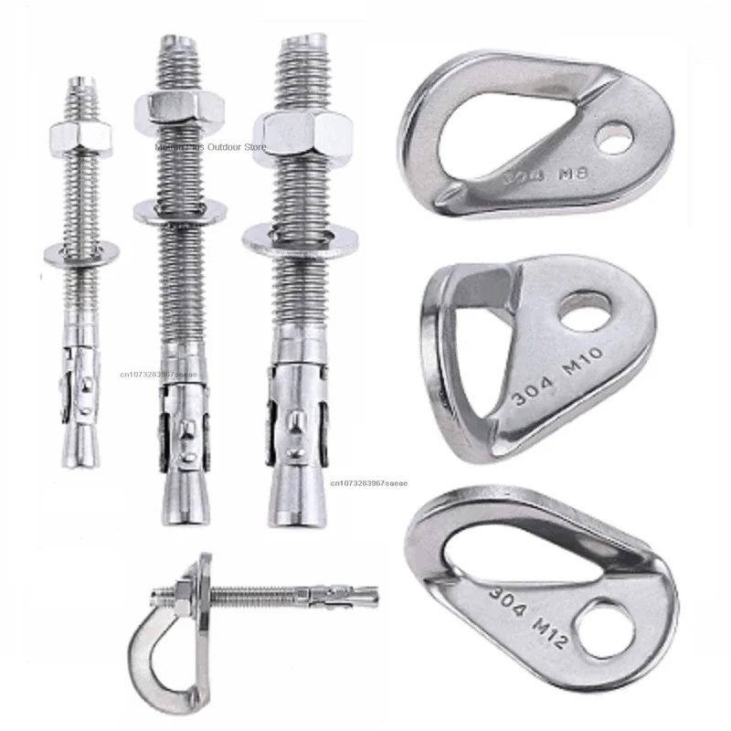 Rock Climb Anchor Point Piton Nut Anchor Bolt Hanger Plate Expansion Nail 304 Stainless Steel Caving Belay Rigging M8 M10 M12