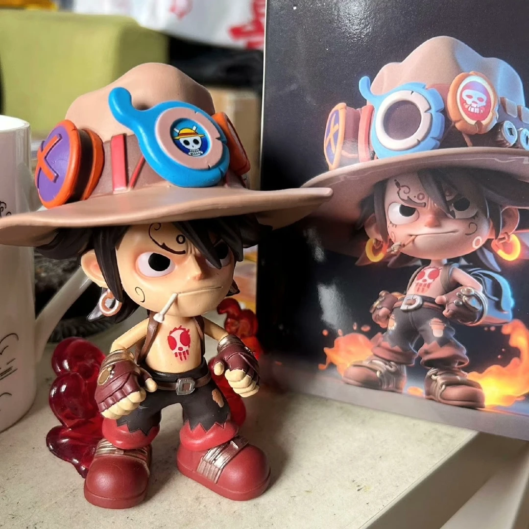 Ein stück gk q-version modell kindheit affe. d. luffy und cowboy kleidung portgas. d. ace trend ige anime statuen und modell verzierungen